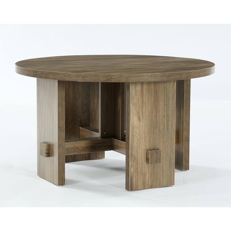 31.5-Inch Round Coffee Table with Pedestal, Farmhouse Accent Furniture for Living Room, Apartment