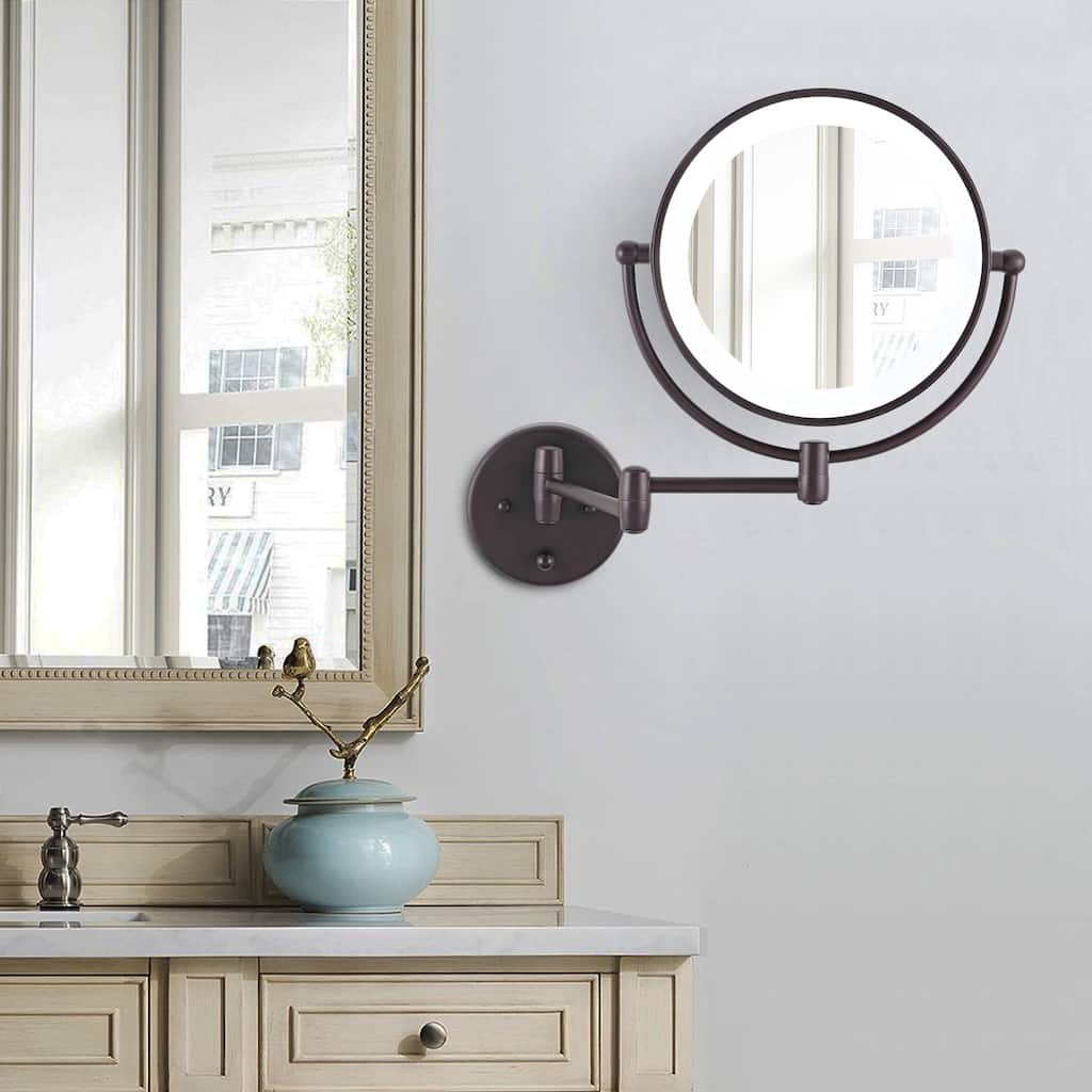 WINGBO 9" LED Lighted Makeup Mirror, Swing Arm Wall Mounted