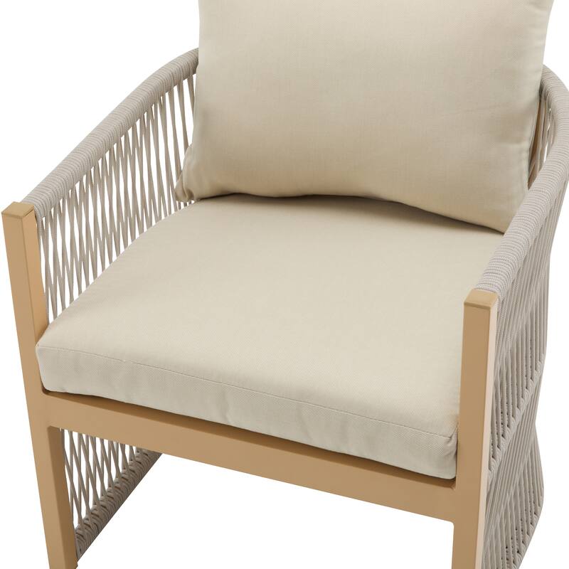 Contemporary Curved Aluminum Lounge Chair with Rope-Weave Design and Cushioned Comfort for Indoor and Outdoor Use