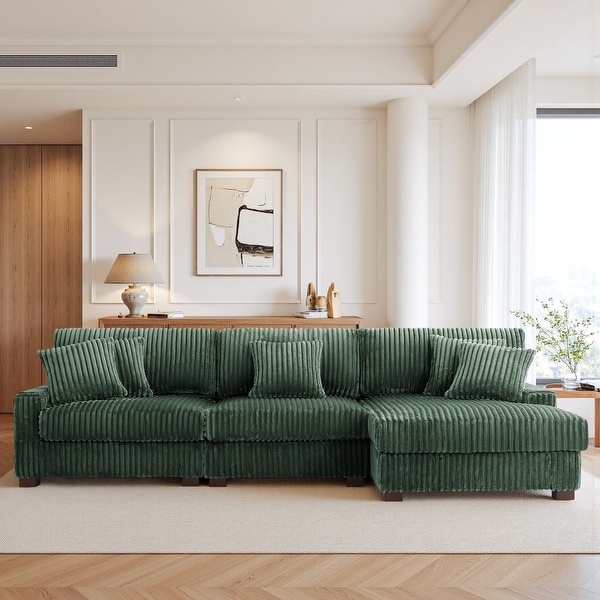 UIXE Upholstered Plush Velvet L Shaped Couch Modular Sofa - On