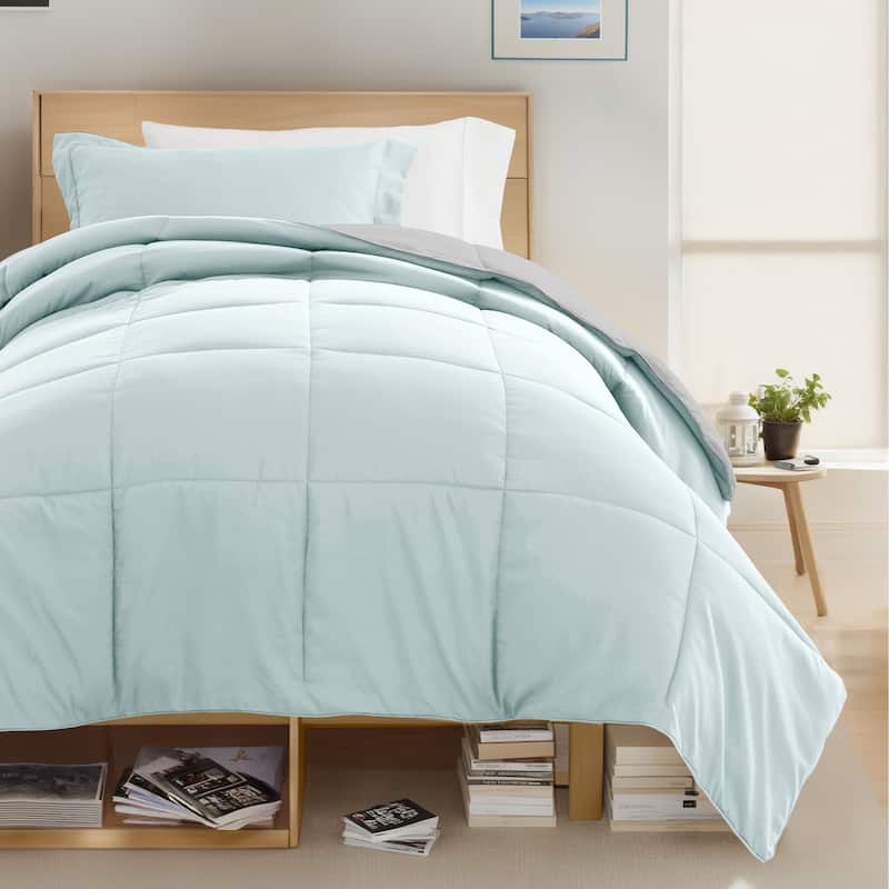 8pc Twin XL Solid Dorm Bedding Bundle - Aqua / Light Gray