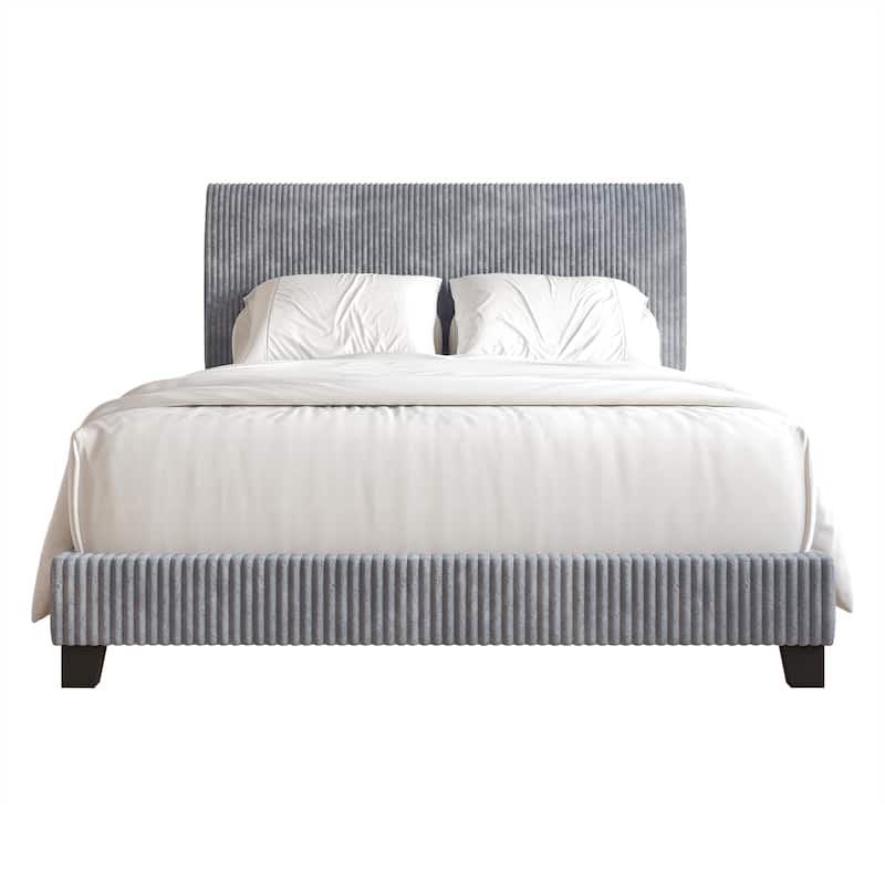 CraftPorch Corduroy Elegant and Chic Velvet Upholstered Bed - Grey - Full