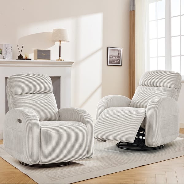 slide 2 of 56, Power Swivel Rocker Glider Nursery Recliner with USB Port Set of 2 Camel - Corduroy