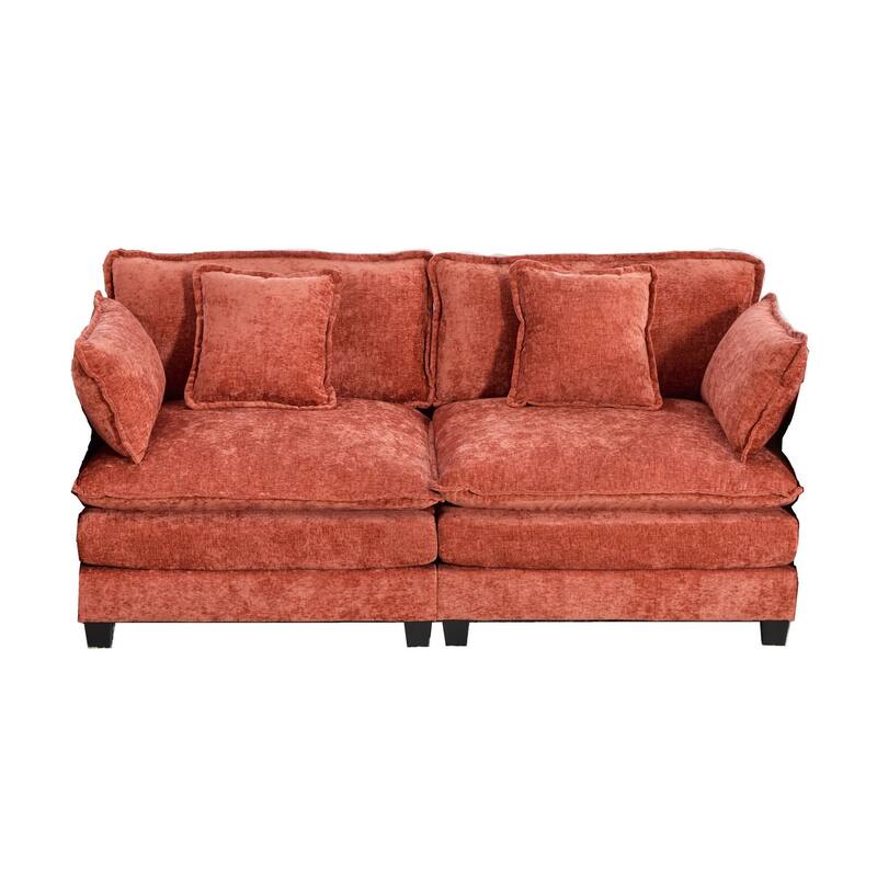 Cloud Sofa two Seats (Armrests are not included), Modern Sectional Couch, Comfy Double Layer Upholstered Seat Cushion - Orange