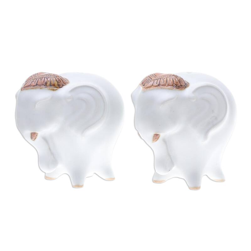 Novica Handmade Calm Elephants In White Ceramic Salt And Pepper Shakers (Pair)