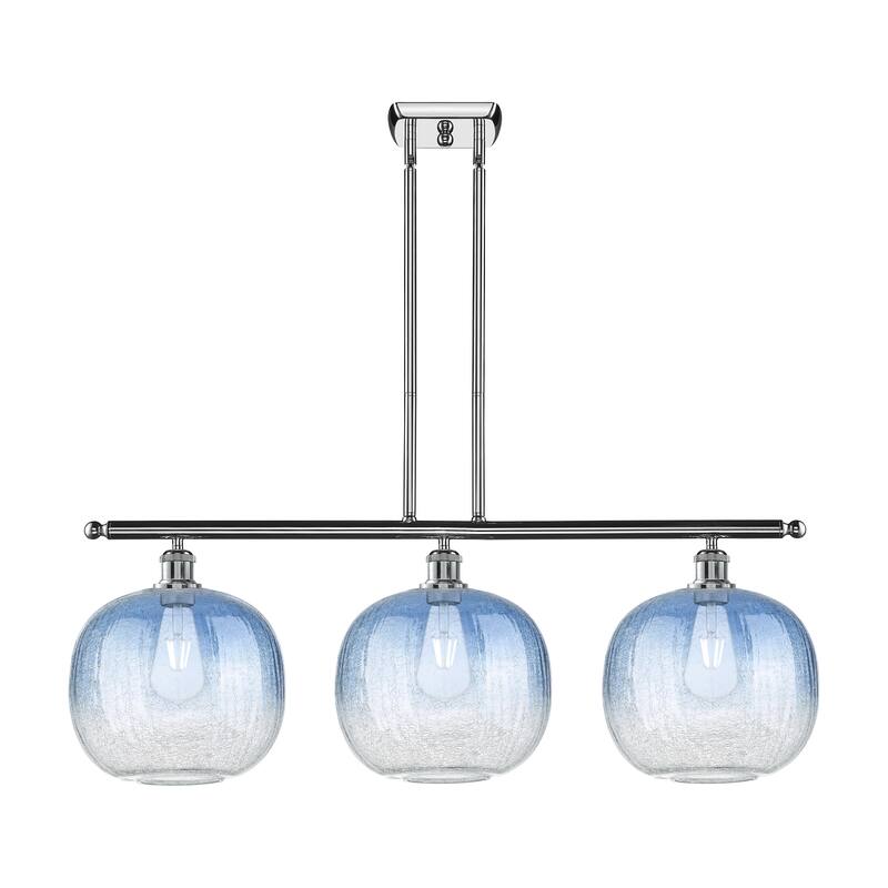 Innovations Lighting Endless Possibilities Ballston - Brookhaven Sphere - 3 Light 37" Stem Hung Island Light - Polished Chrome/Sapphire Blue