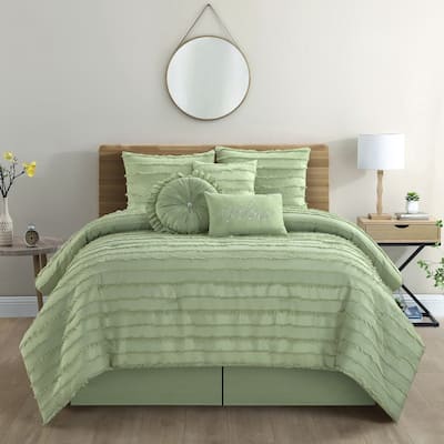 Porch & Den Summerwood Solid Color Fringe Stripe 7-piece Comforter Set