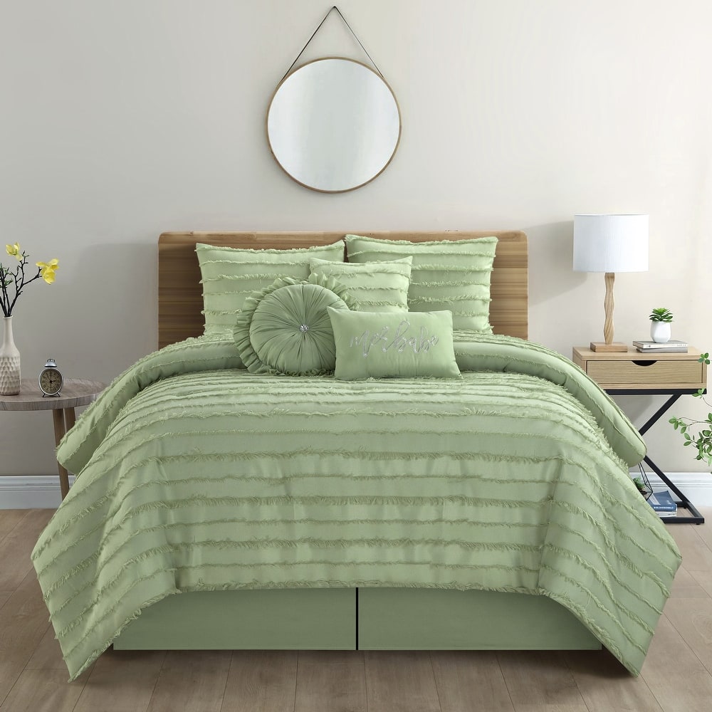 Porch & Den Summerwood Solid Color Fringe Stripe 7-piece Comforter Set