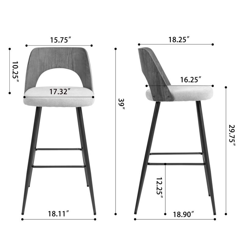 Set of 2 Bethan Beige Boucle Fabric Bar Stool with Wood Back