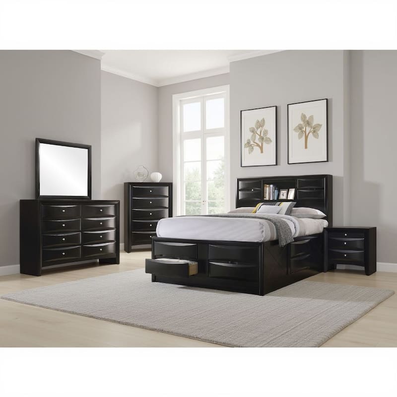 Ica 5pc Queen Bedroom Set with Storage Headboard and Footboard, Black