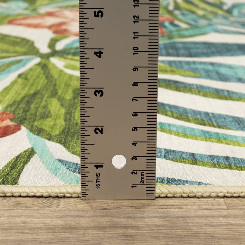 Style Haven Flores Flamingo Palms Salmon/Blue Indoor-Outdoor Washable Rug