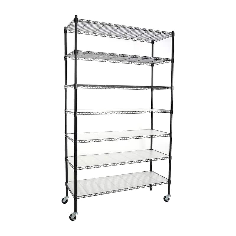 7 Tier Wire Shelving Unit Metal Garage Storage Shelves with Wheels