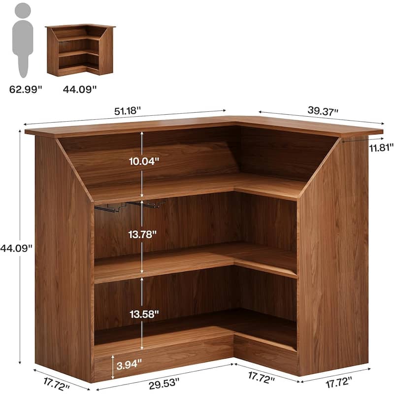 4-Tier Bar Cabinet, L-Shaped Home Bar Table with Stemware Racks