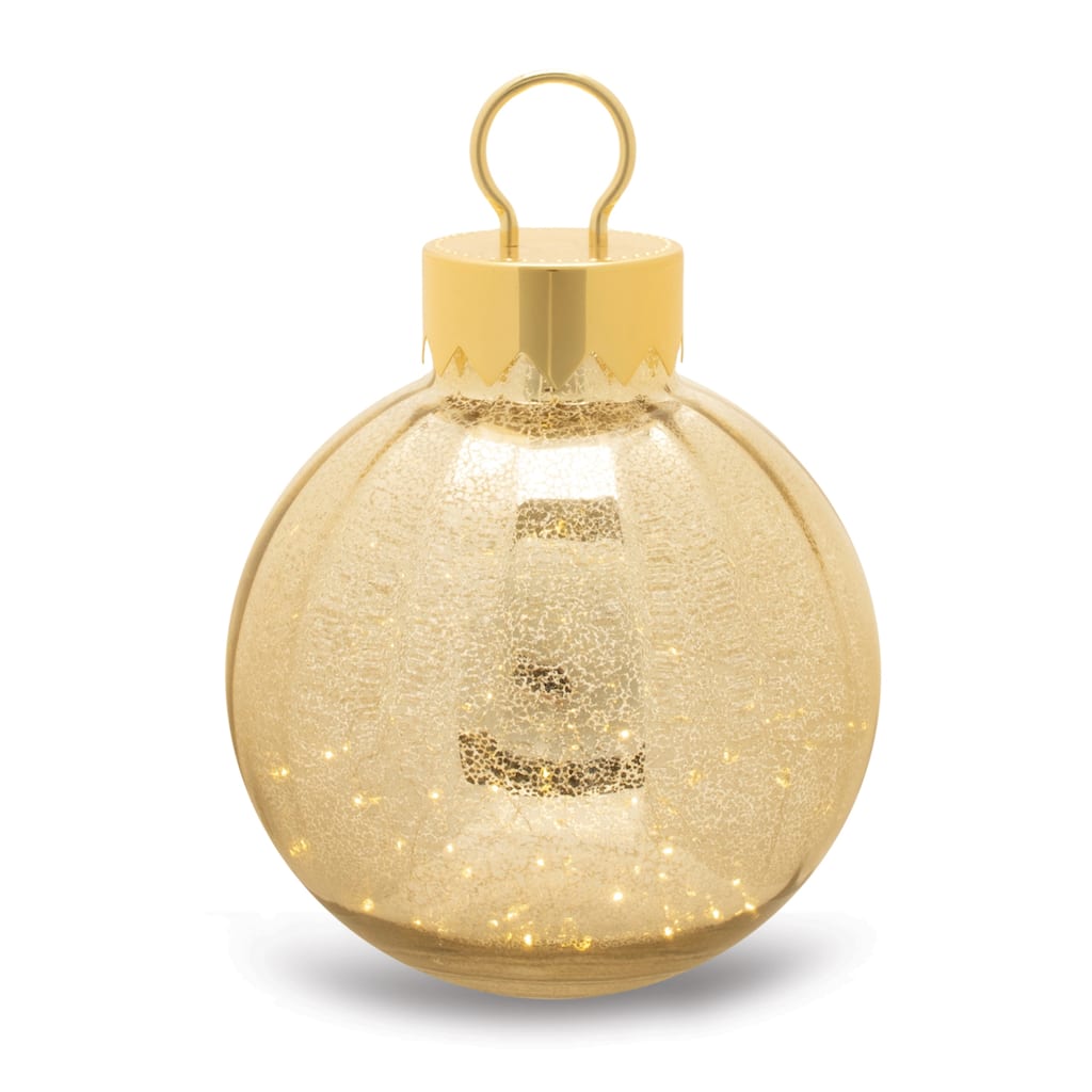13" LED Mercury Glass Ornament in Gold with Warm Lights for Christmas Shelf or Centerpiece Decor - 9.5”L x 9.5”W x 13”H