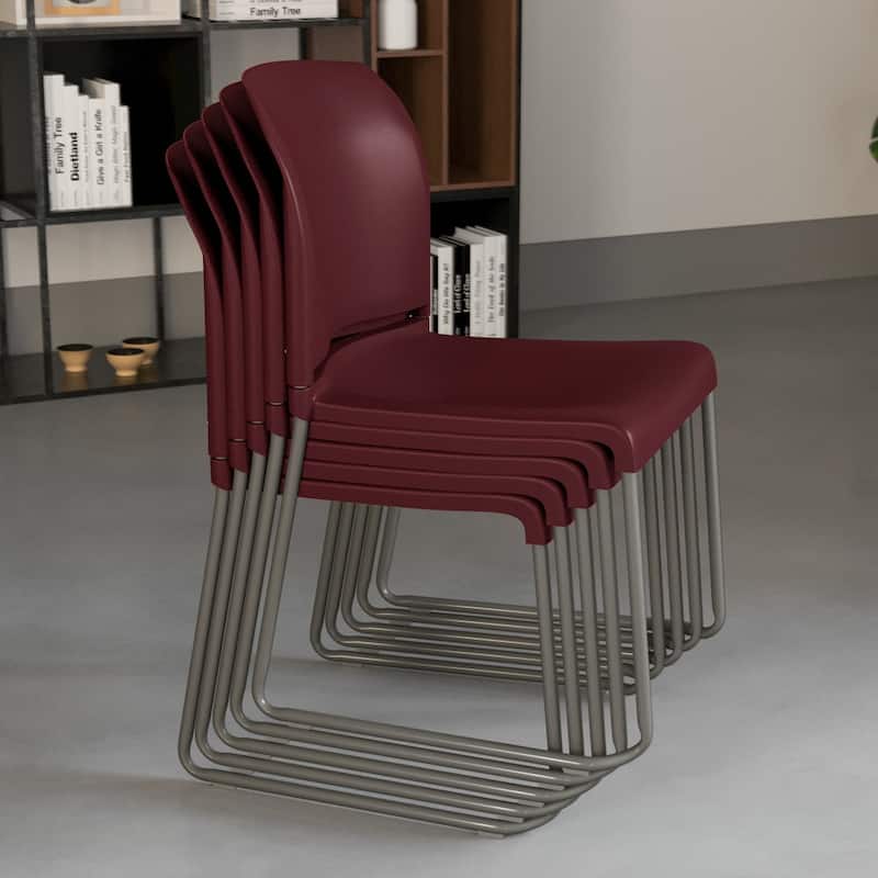 5 Pack 880 lb. Capacity Full Back Contoured Sled Base Stack Chair