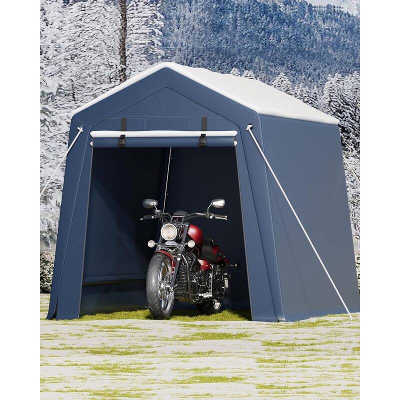 Outdoor Storage Shed, Portable Carport with Roll-Up Ventilated Zipper Door and Windows, Heavy Duty Waterproof Tarp - 6*8FT