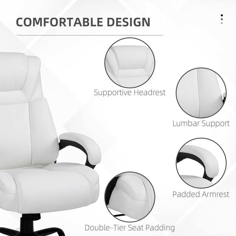 Modern Office Chair PU Leather Ergonomic Office Chair with Adjustable Height Wide Seat and Swivel Wheels, for Office, White
