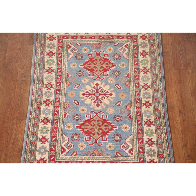 Light Blue Kazak Oriental Accent Rug Handmade Wool Carpet - 2'8" x 4'0"