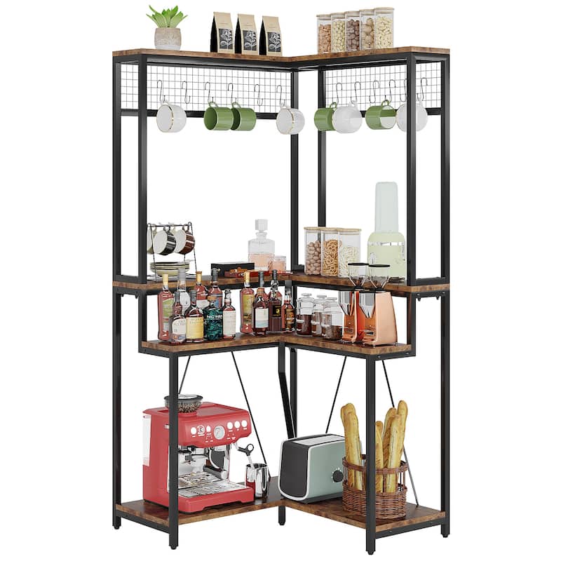 Industrial Corner Bakers Rack for Kitchen, L Shaped Kitchen Storage
