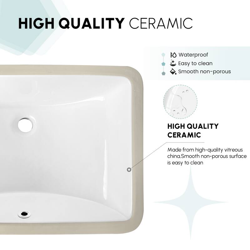 Lyon Rectangular Ceramic Undermount Bathroom Sink with Overflow - 20.9"L x 14.8"W
