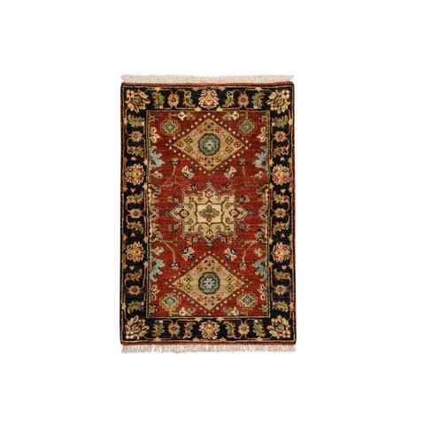 Hand Knotted Red Heriz with Wool Oriental Rug (2'1" x 3') - 2'1" x 3'