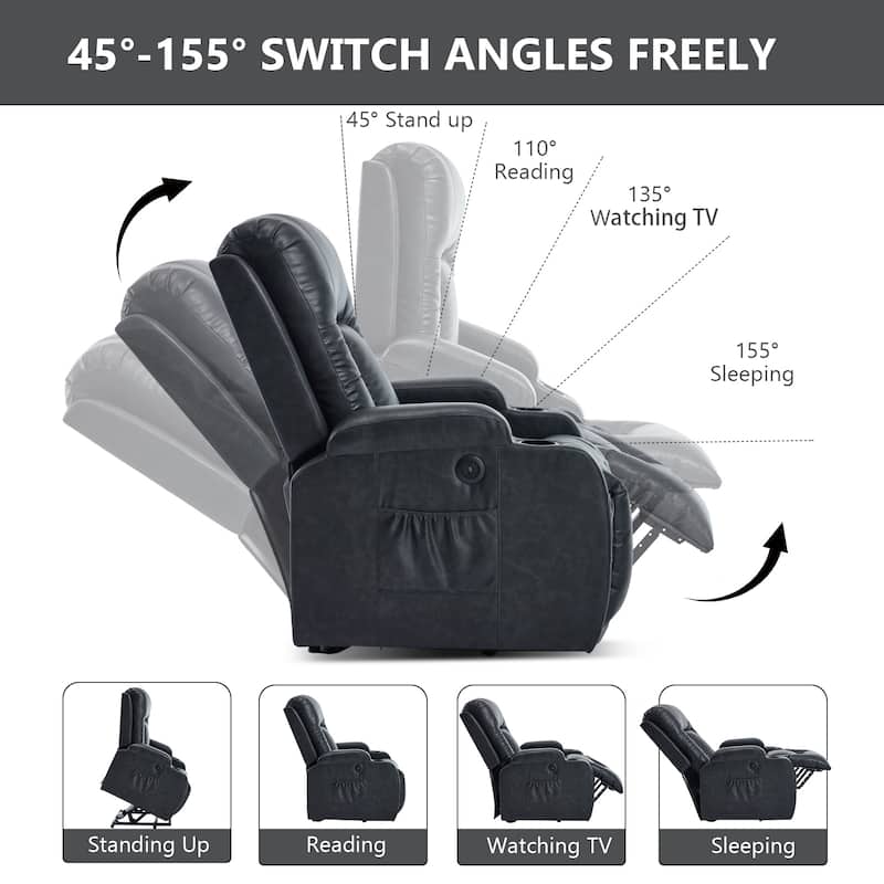 Dual OKIN Motor Power Lift Recliner Chair, Electronic Recliner with Heat & Massage, Sofa Chair with Side Pocket & Cup Holder