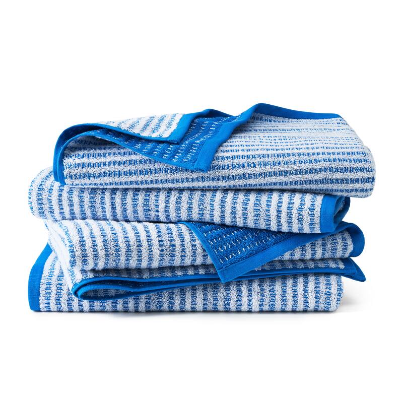 TOWN & COUNTRY PLAY 4-Piece Striped Reversible Terry Brights Bath Towel Set - 30"x58"