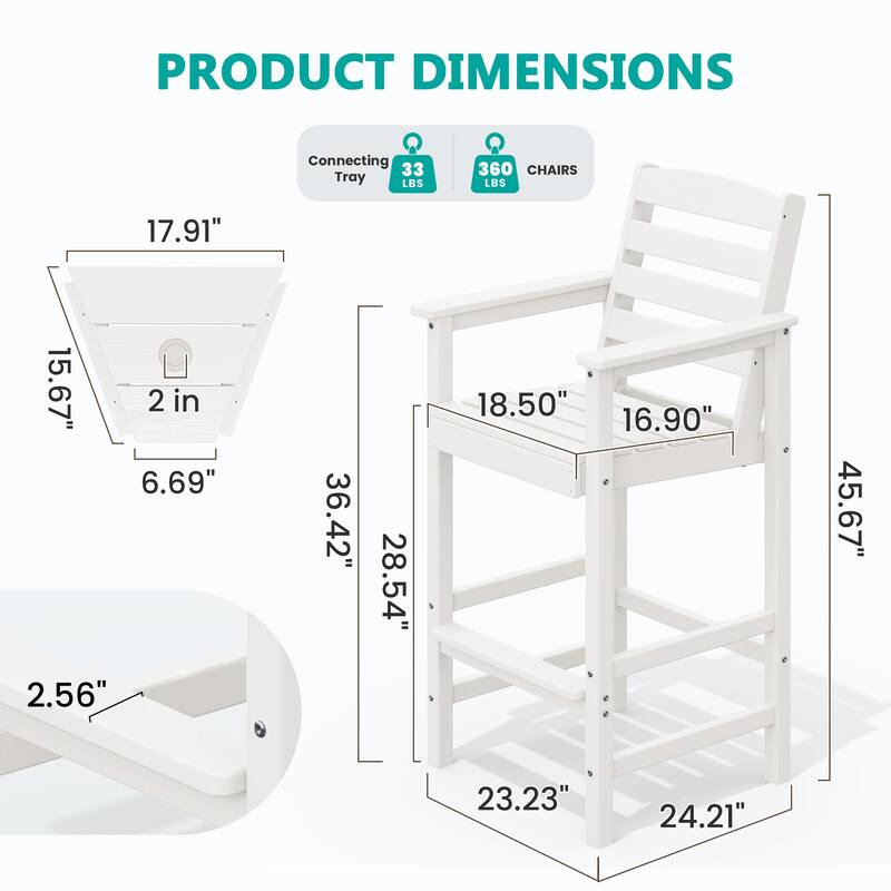 HDPE 2-Piece High Bar Stool Set with Umbrella-Compatible Connecting Panel