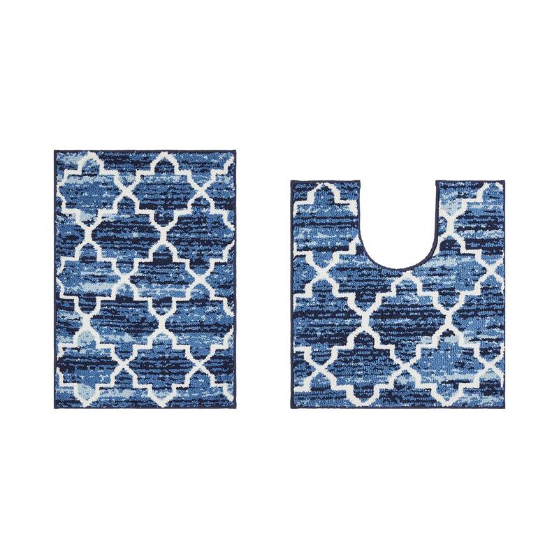 Better Trends Savio Collection 100% Micro Polyester Rectangle Soft Plush & Absorbent Water Machine Washable 2 Piece Bath Rug Set