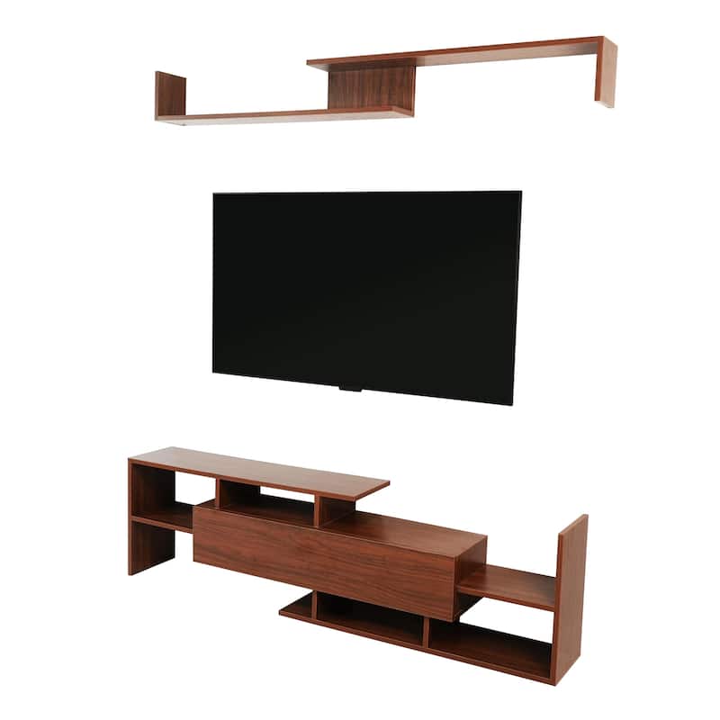 Surrey 60.2'' 2 Pc 1-Drawer Floating TV Stand Media Console with Open Shelves