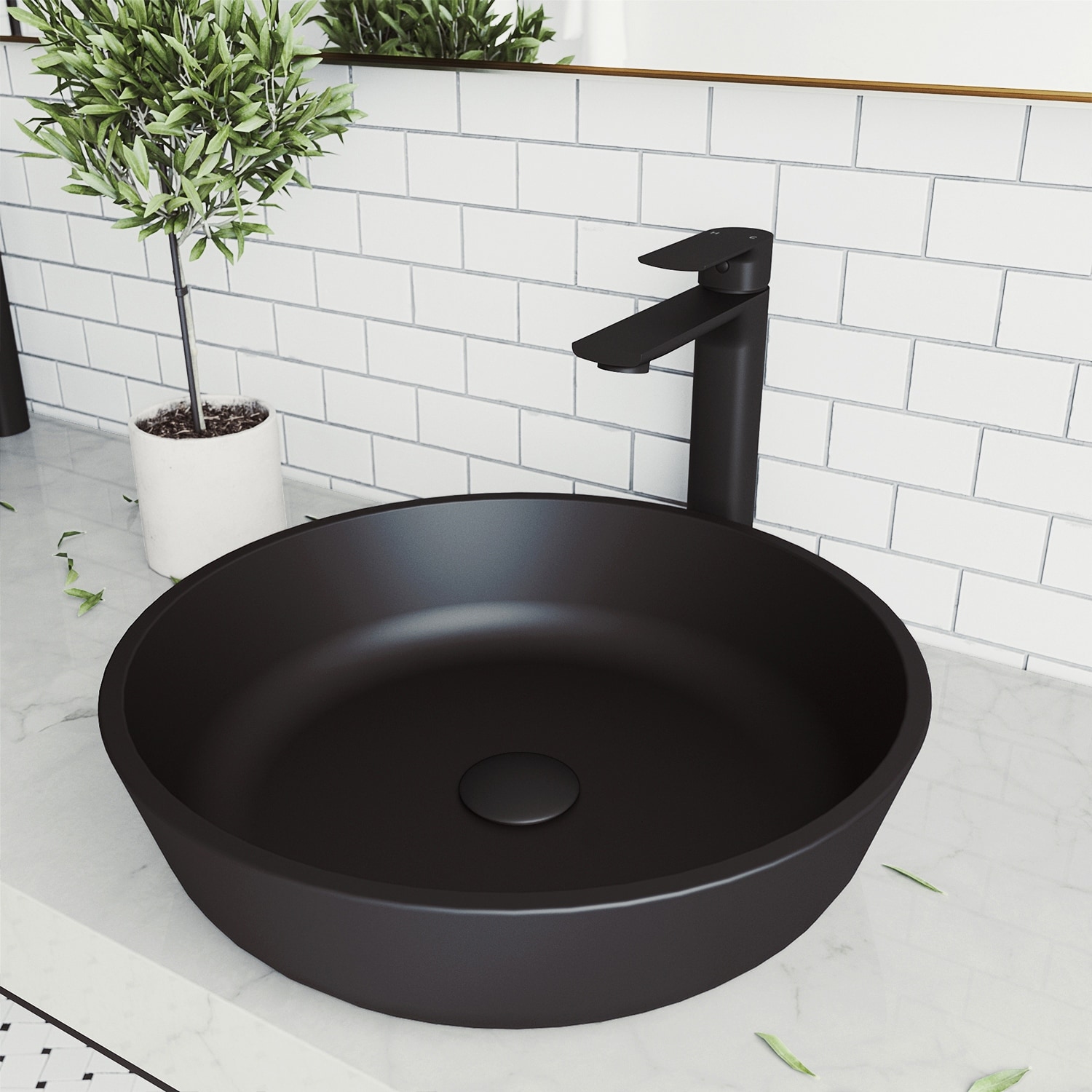 VIGO Modus 17"L x 17"W Glass Vessel Sink and Norfolk 11"H Faucet Set