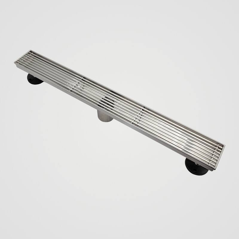 Oceanic Linear Shower Drain, Marine-grade 316 Stainless Steel, Grid Cover with Hair Strainer - Satin - 36"x2 3/4"x7/8"