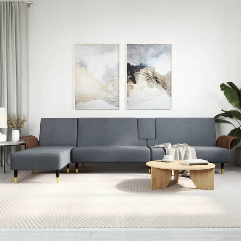 vidaXL L-shaped Sofa Bed Black /Dark Gray 109.8"x55.1"x27.6" Velvet - 109.8" x 55.1" x 27.6" - Dark gray