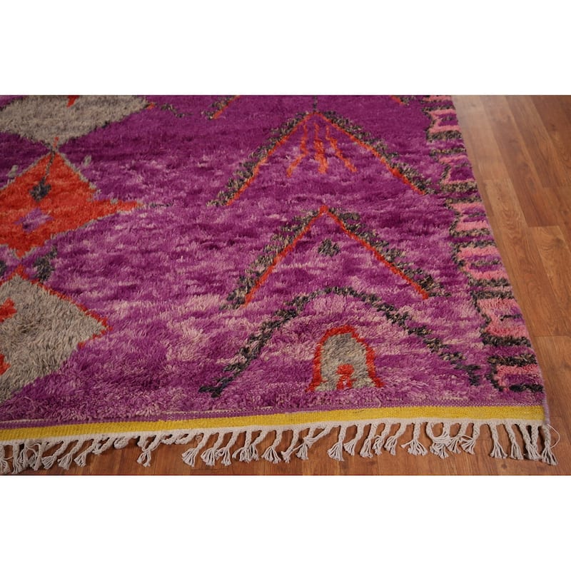 Purple Plush Moroccan Area Rug Handmade Wool Carpet - 8'11" x 12'8"