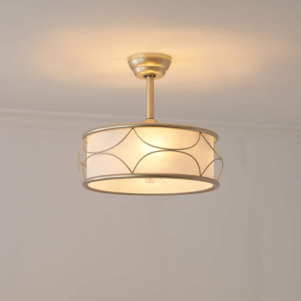 19" Modern Fabric Caged Ceiling Fan Chandelier with Remote Control - 4-Light