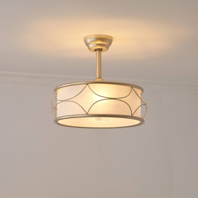 19" Modern Fabric Caged Ceiling Fan Chandelier with Remote Control - 4-Light - 4-Light - Gold - Hardwired