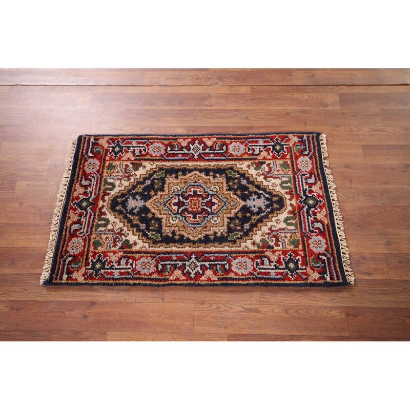 Navy Blue Heriz Serapi Indian Accent Rug Handmade Wool Carpet - 2'0" x 3'0"