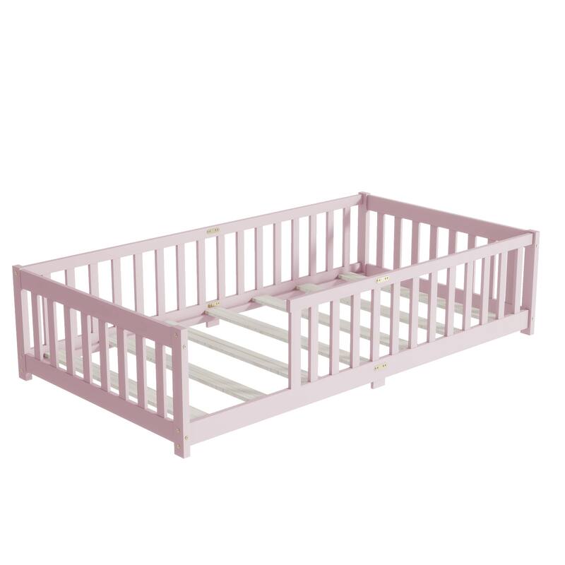 Twin Floor Platform Bed with Fence without Door