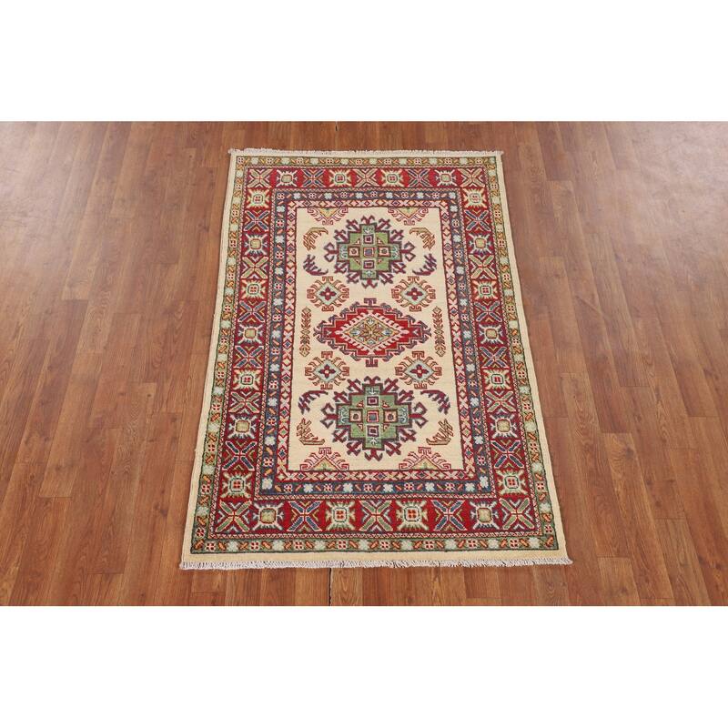 Geometric Kazak Oriental Accent Rug Handmade Wool Carpet - 3'2" x 5'0"