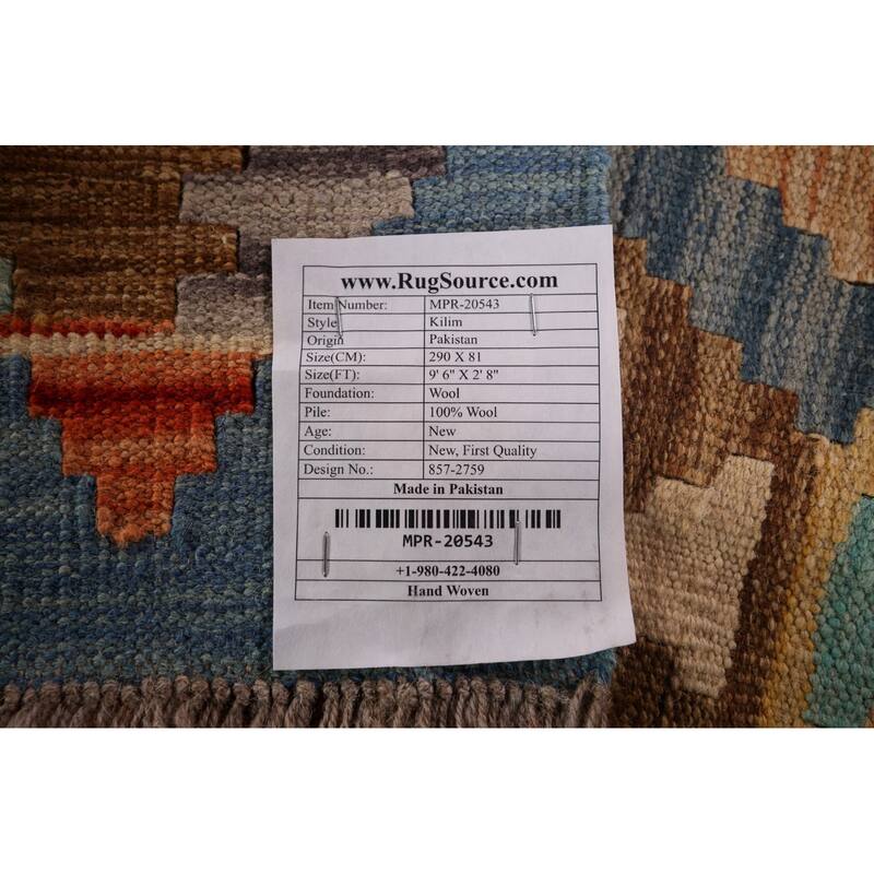 Geometric Kilim Reversible Runner Rug Flatweave Wool Carpet - 2'8"x 9'6"
