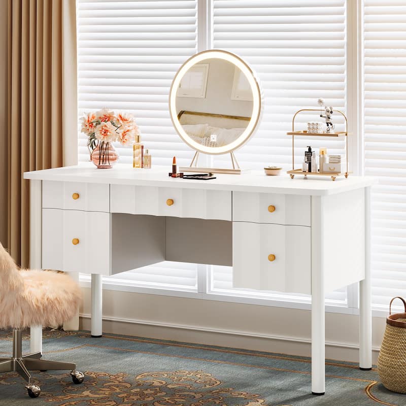White 55 -inch Vanity Desk with 5 Drawers