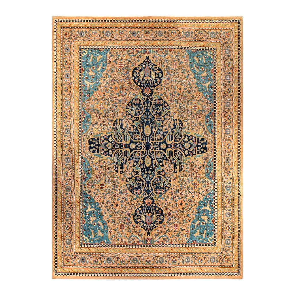 Overton Handknotted Wool Vintage Inspired Contemporary Eclectic Beige Area Rug - 15' 10" x 11' 10"