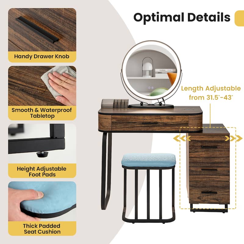 Costway Vanity Table Set 3-Color Dimmable Human Body Induction Light - See Details