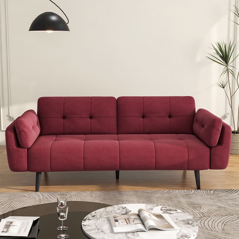 Modern Adjustable Backrest Convertible Futon Sleeper Couch - Red