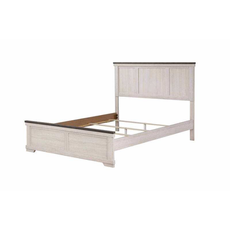 Queen Size Wooden Panel Bed with Farmhouse Headboard and Tapered Feet