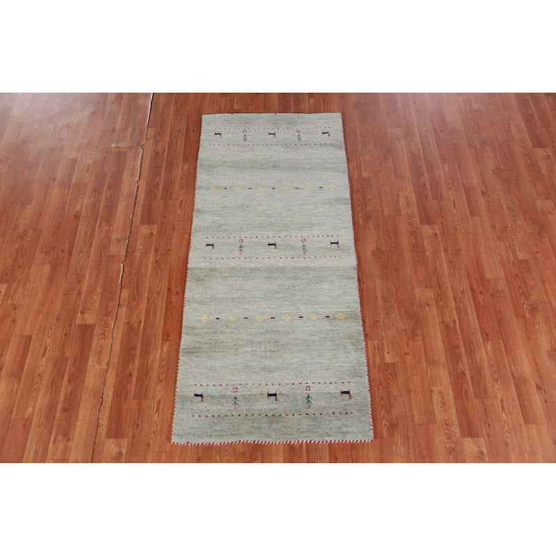Hand Knotted Oriental 100% Wool Carpet Tribal Animal Pictorial Multi-Colored Gabbeh Area Rug - 5' 10'' X 2' 6''