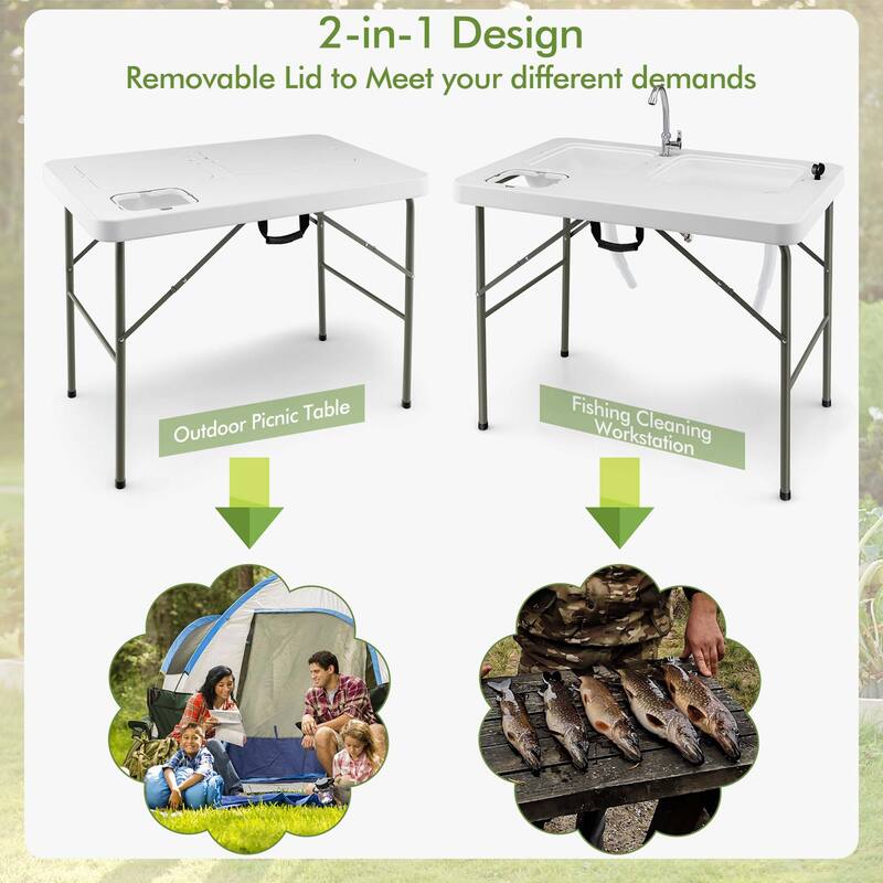 Costway Folding Fish Cleaning Table with 2 Built-in Sinks & - See Details