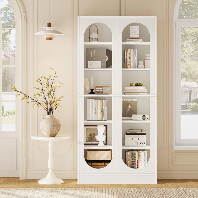 White Tall Bookshelf 6-Tier Bookcase with 12 Compartments