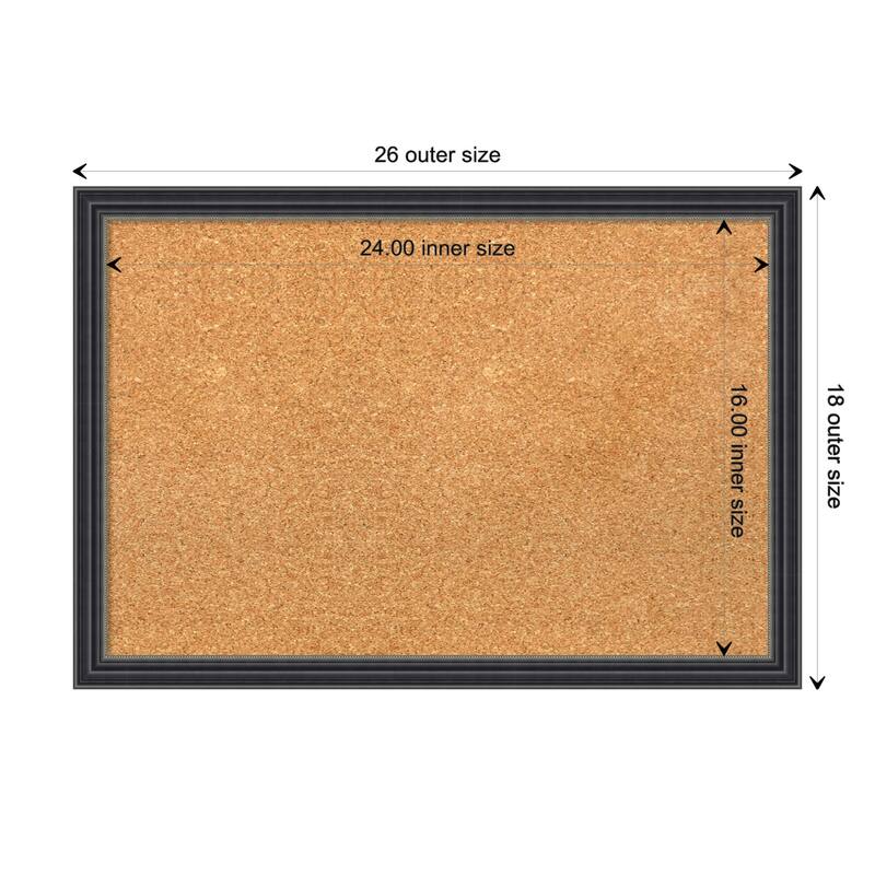 Stylish Black Wood Framed Natural Corkboard Bulletin Board - Board Size 24x16