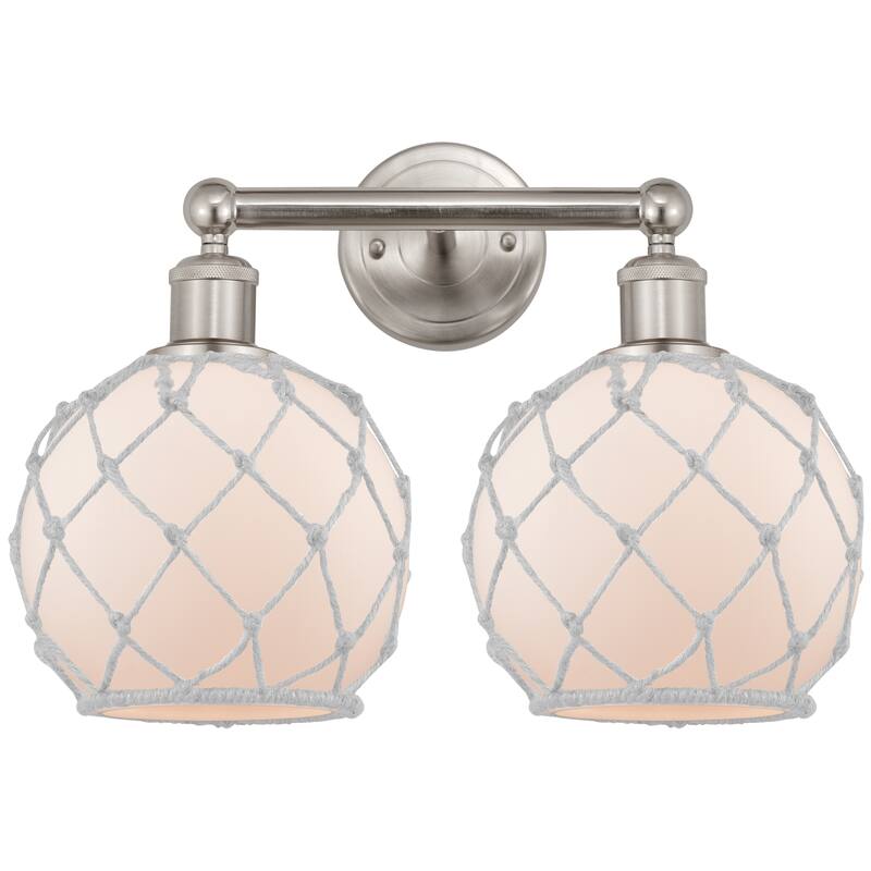 Innovations Lighting Endless Possibilities Edison - Farmhouse Rope - 2 Light 17" Bath Vanity Light - White Glass with White Rope/Brushed Satin Nickel